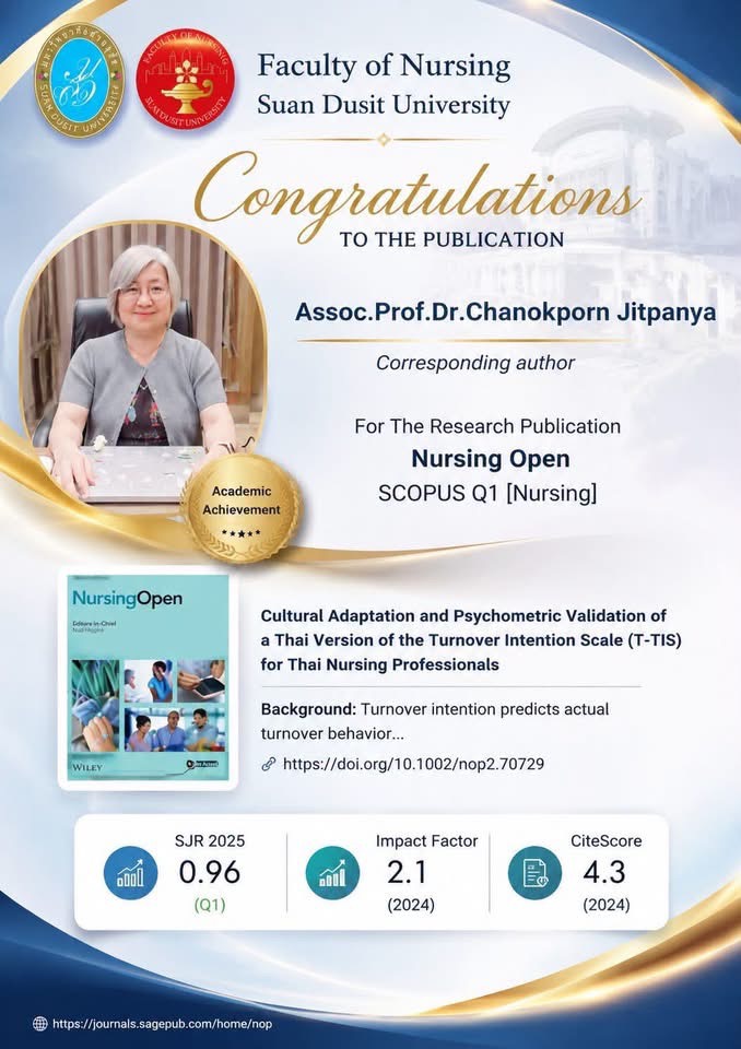  คณะพยาบาลศาสตร์ มหาวิทยาลัยสวนดุสิต ขอแสดงความยินดีแก่ รองศาสตราจารย์ ดร.ชนกพร จิตปัญญา